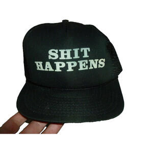 SH*T‎ HAPENS Vintage Trucker Hat Cap Black mesh Back Snapback by Winner OS